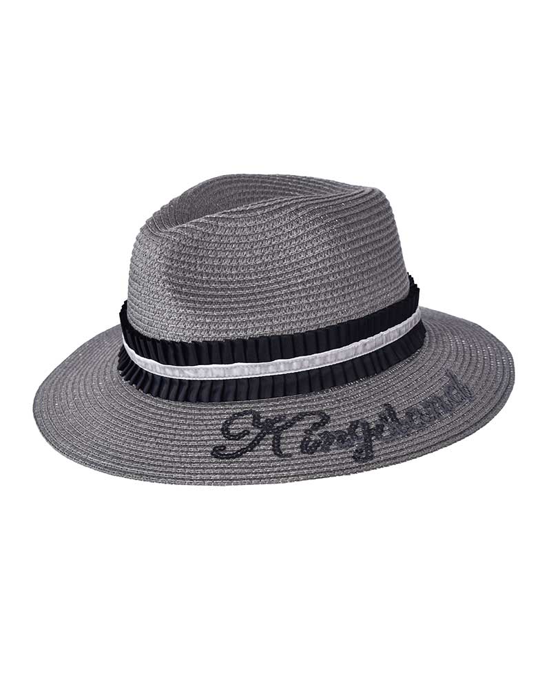 Grey toquilla straw hat with pleated black ribbon and sequins for woman – Guavlare – Kingsland Dressage