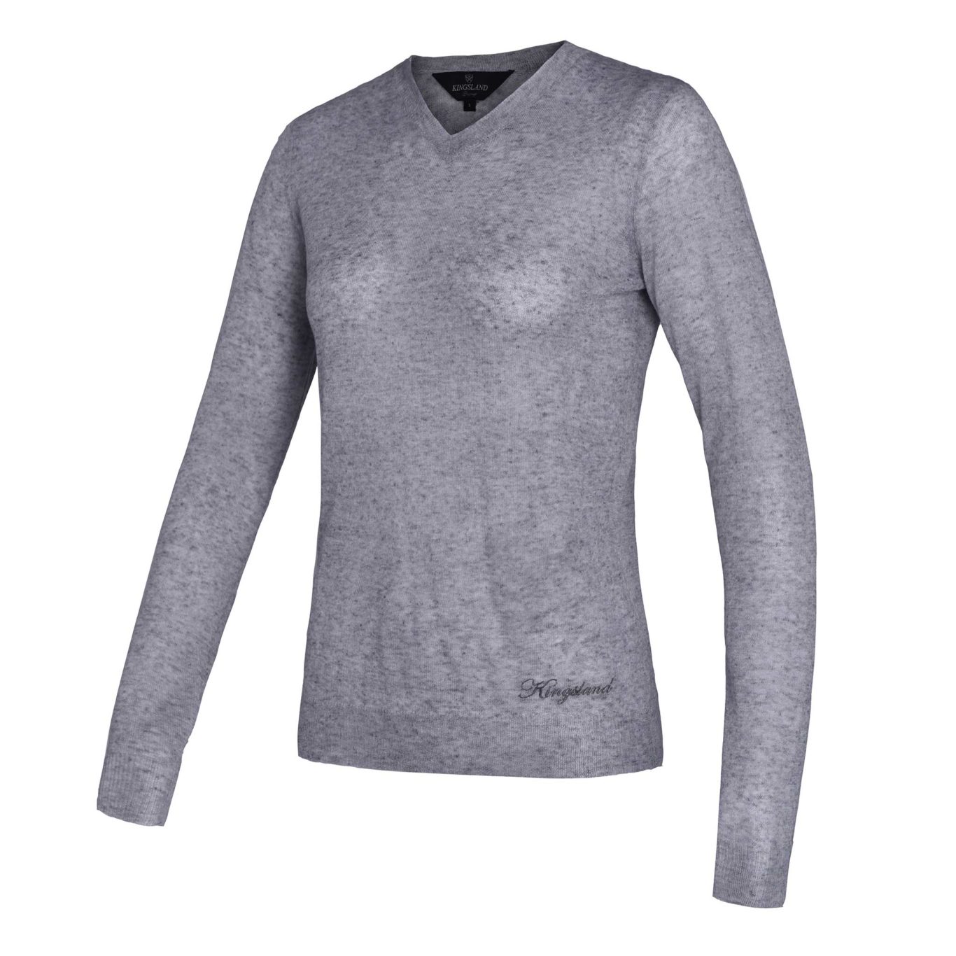 Light grey fine-knit sweater with glitter-effect fabric for woman – Polodi – Kingsland Dressage
