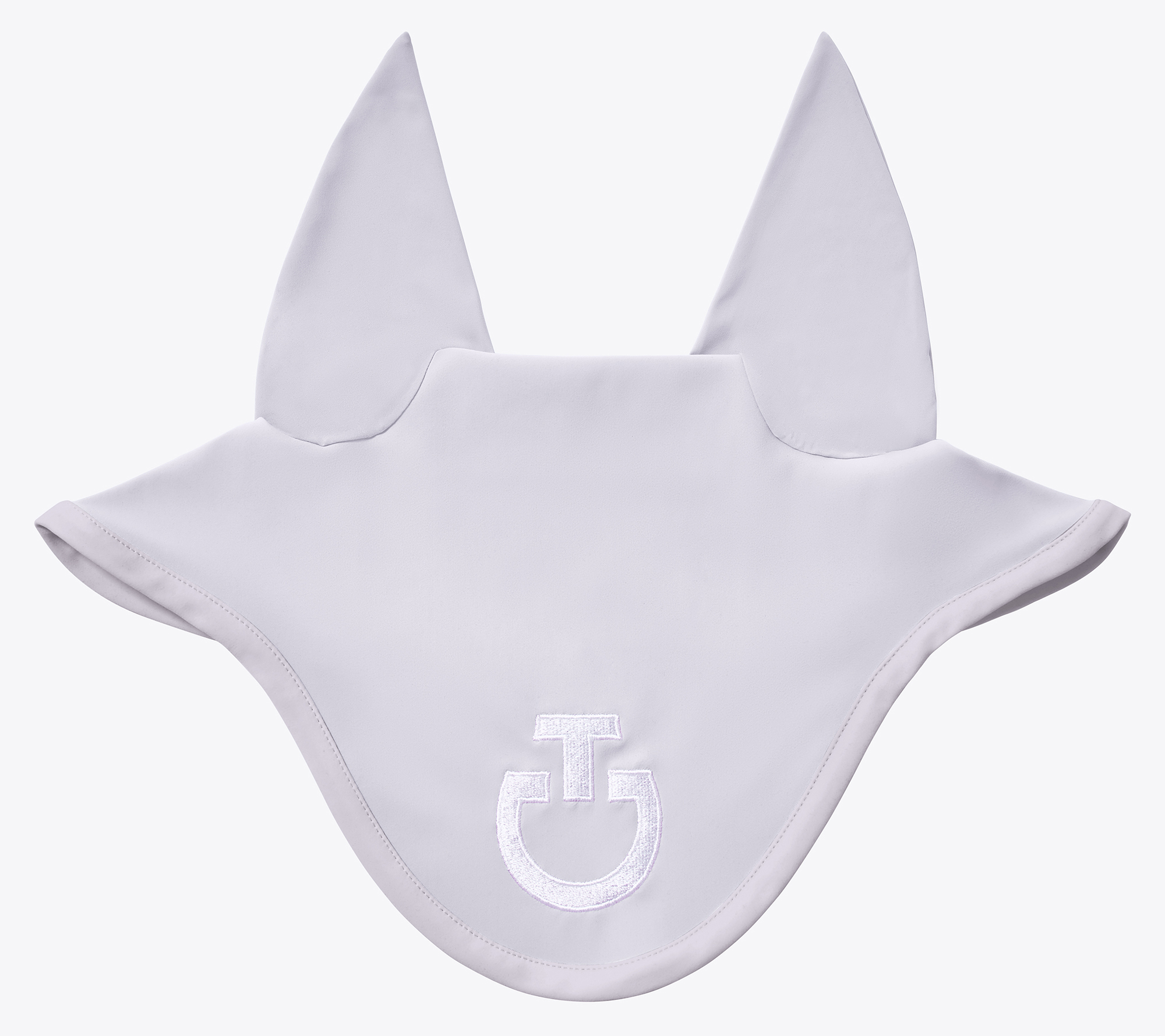 Light grey ear bonnet with white logo and fine elastic ears for horse and pony – Cavalleria Toscana