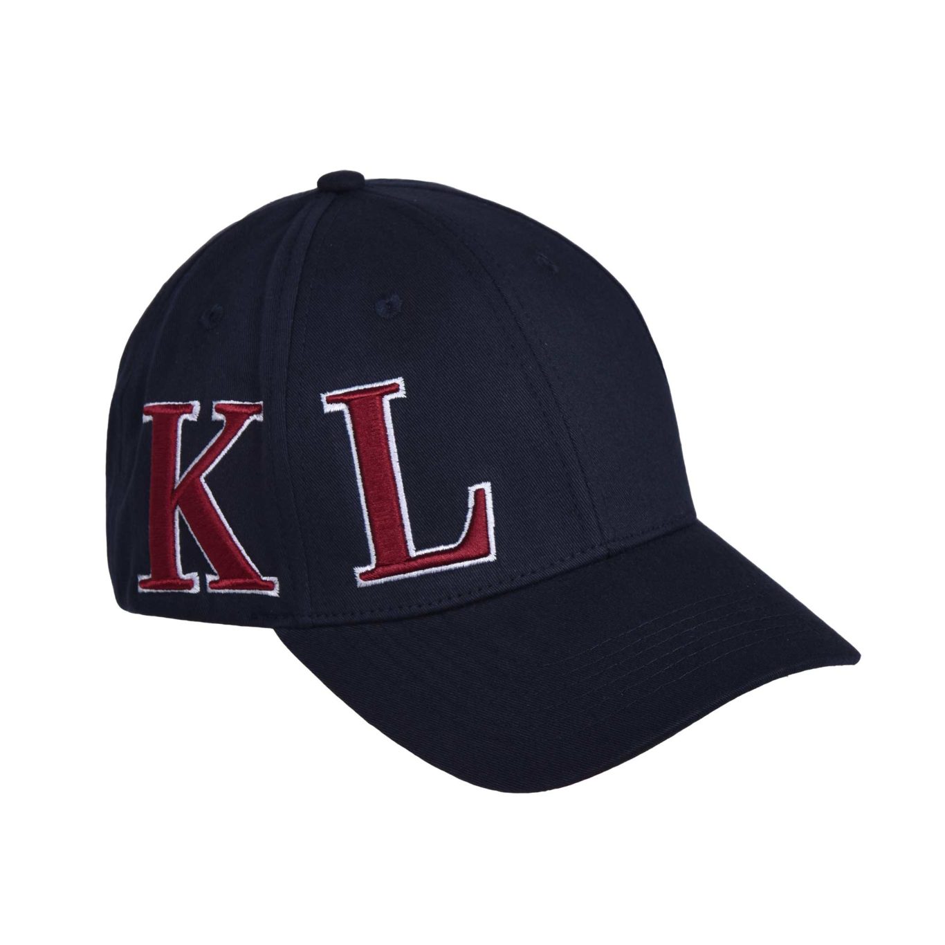 Gorra azul marino con iniciales bordadas en blanco y burdeos KLargus - Kingsland