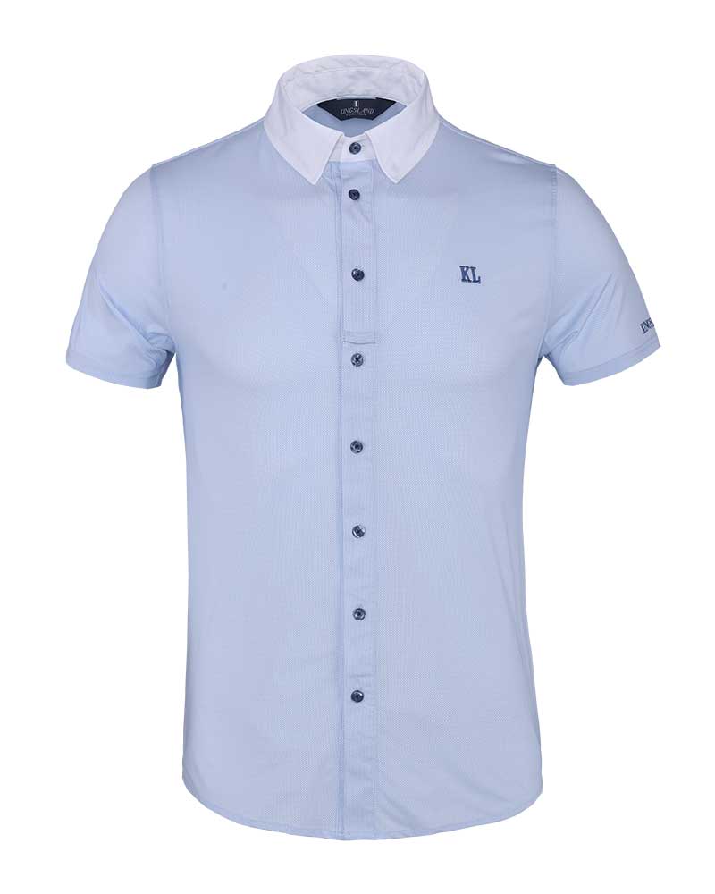 Short-sleeve white competition shirt with blue microdots for men - KLander - Kingsland