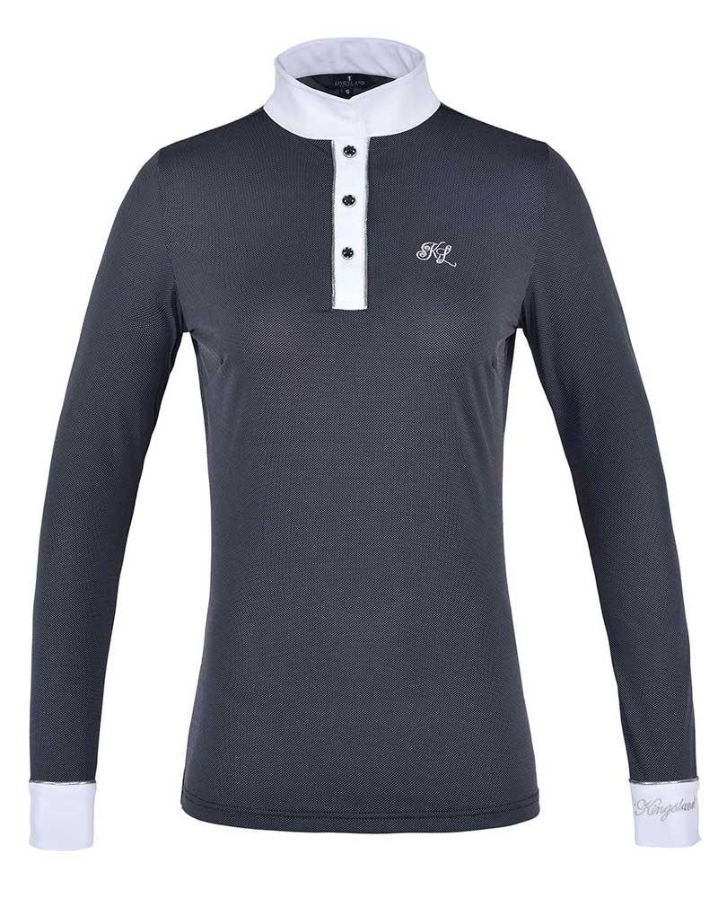 Polo de concours à manches longues bleu marine avec topitos blanc pour femme KLdominique - Kingsland