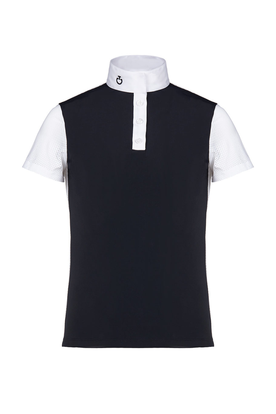 Polo de competición de manga corta azul marino y blanco para niña - Cavalleria Toscana