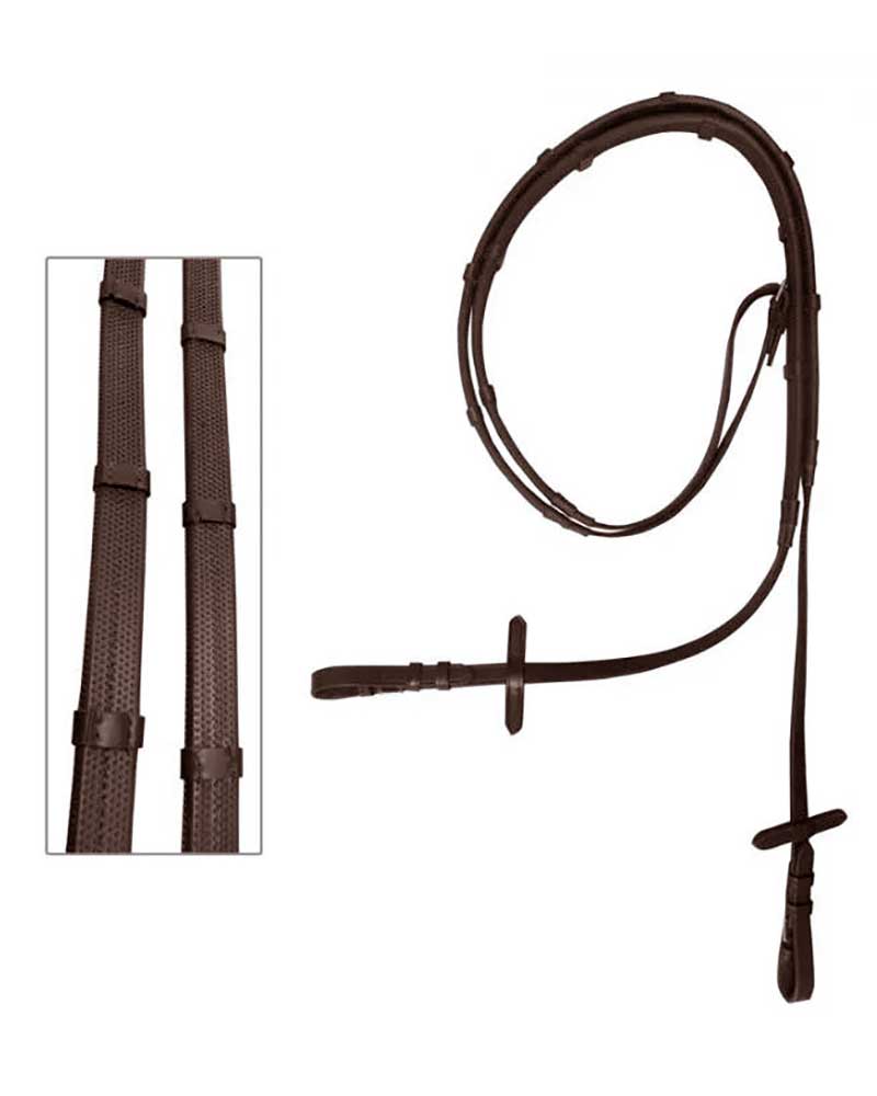 Zaldi 20mm Brown Leather &amp; Rubber Reins with Stops – Horse