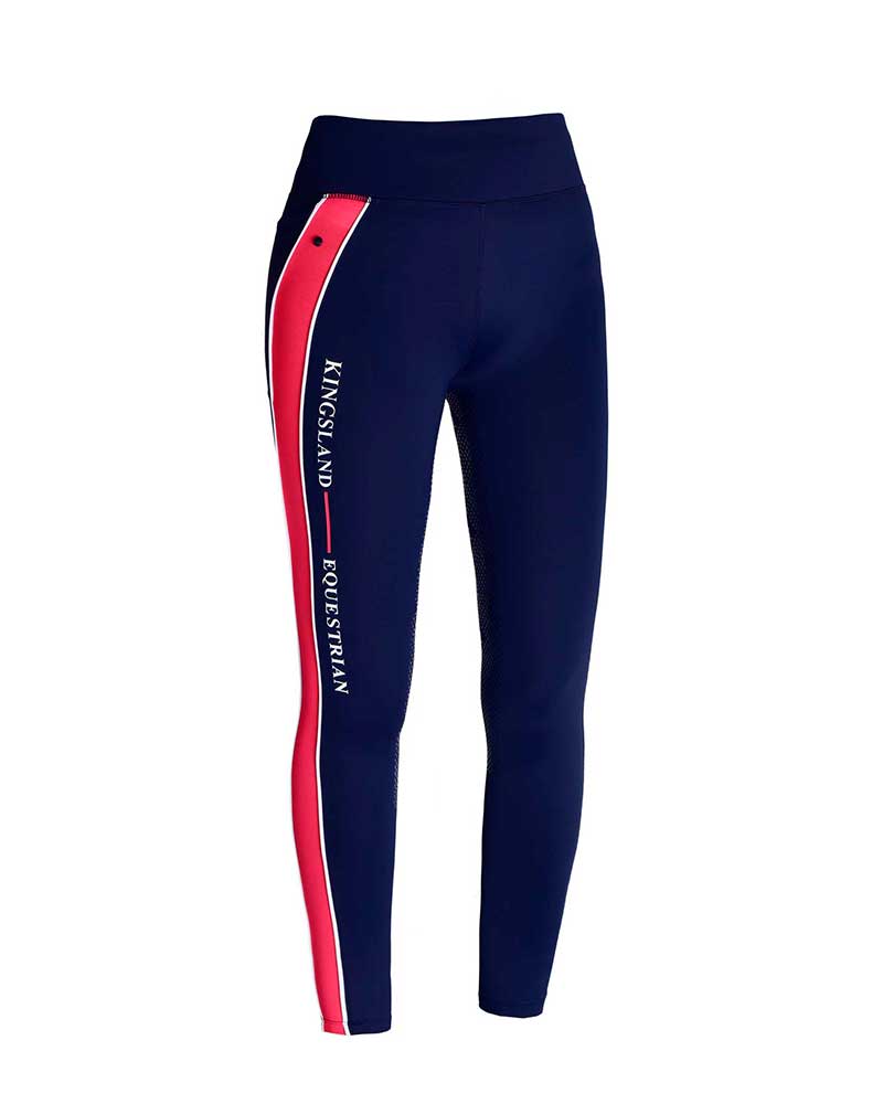 Navy Blue and Coral Girls' High-Waist Riding Tights with Seat Grip - KLkandy - Kingsland