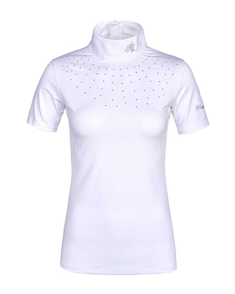White Short-Sleeve Show Polo with Rhinestones for Women - KLjanna - Kingsland