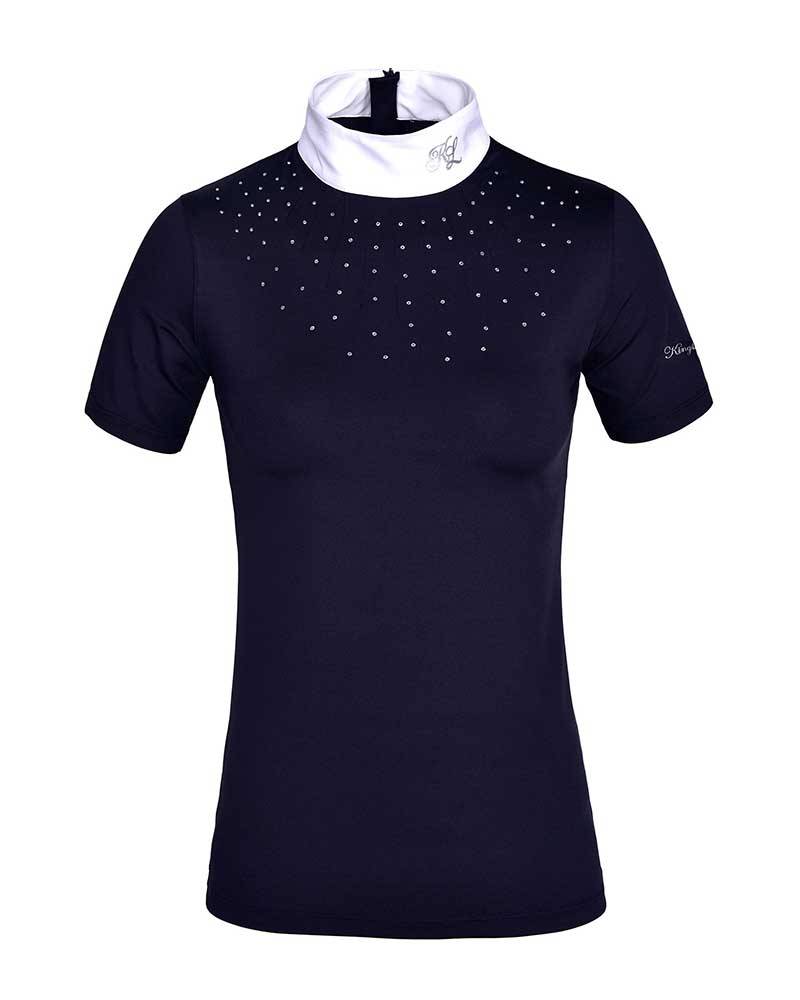 Navy Blazer Short-Sleeve Show Polo for Women with Rhinestones - KLjanna - Kingsland
