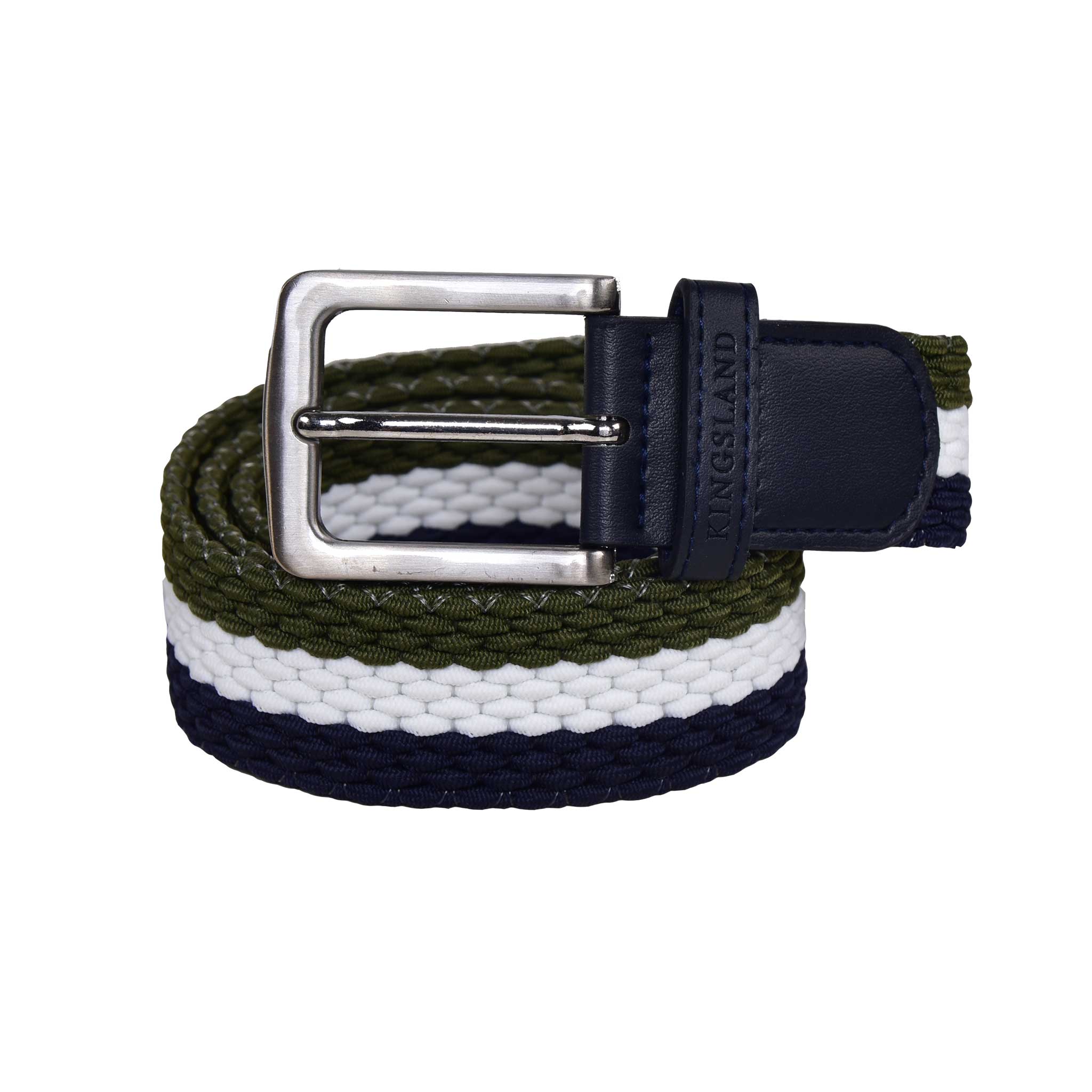 Tricolour Elastic Braided Belt (Khaki, White &amp; Navy) – KLlogan – Kingsland