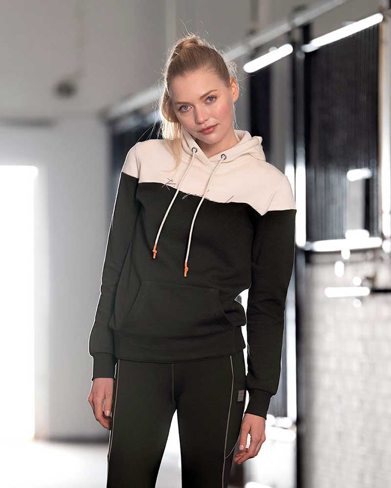 Sudadera polar con capucha caqui oscuro y crema unisex - KLmelany - Kingsland