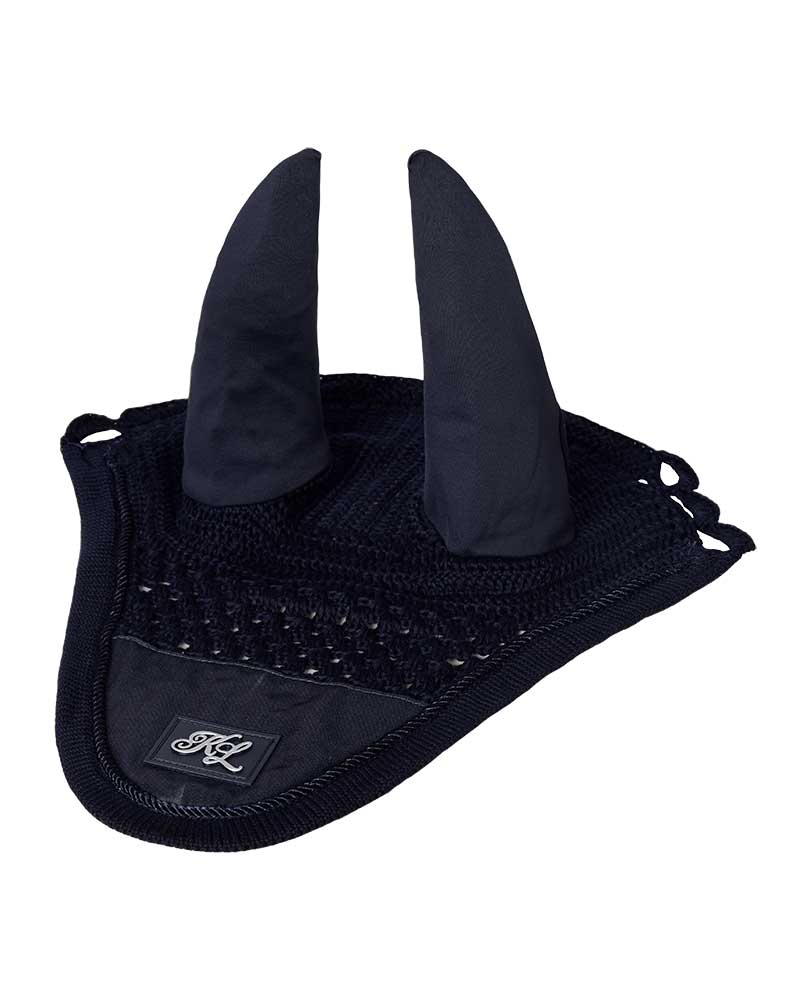 Bonnet en crochet bleu marine avec soie et oreilles élastiques pour cheval - KLnixe - Kingsland