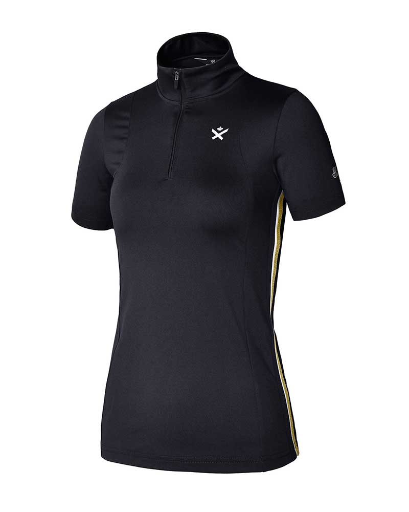 Camiseta de entrenamiento de manga corta negra y dorada para mujer - KLfreya - Kingsland Dressage