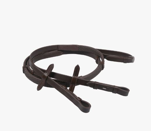 Soft rubber reins with brown stops for pony - QHP