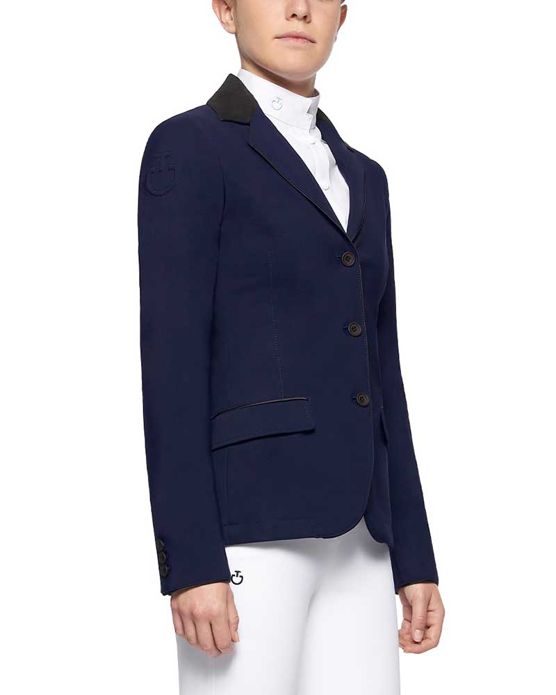 Veste de compétition bleu foncé intense avec col Alcantara noir pour fille GP - Cavalleria Toscana