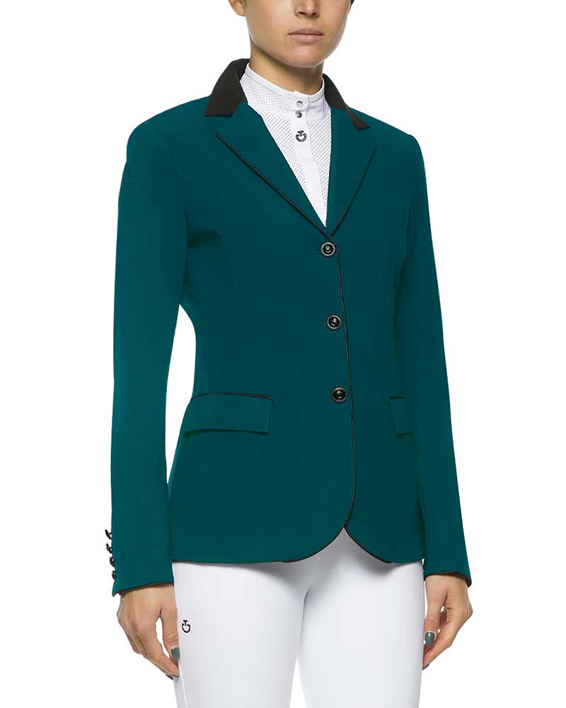 Women's Dark Turquoise Competition Jacket with Black Alcantara Collar - GP - Cavalleria Toscana