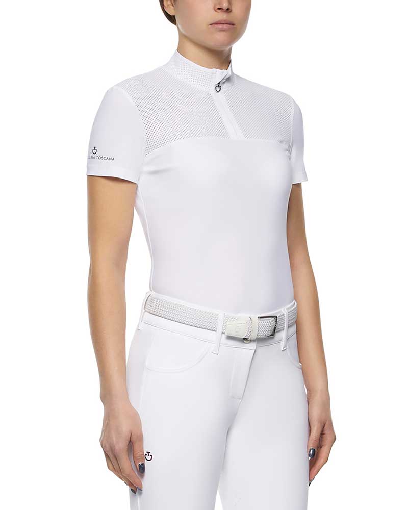 White Short-Sleeved Competition Polo with Mesh on Chest for Women - Cavalleria Toscana
