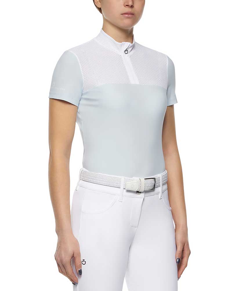 Polo de compétition à manches courtes bleu muy clair avec maille blanc pour femme - Cavalleria Toscana