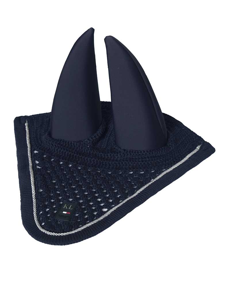 Bonnet en crochet bleu marine avec oreilles épaisses anti-bruit pour poney - KLorli - Kingsland