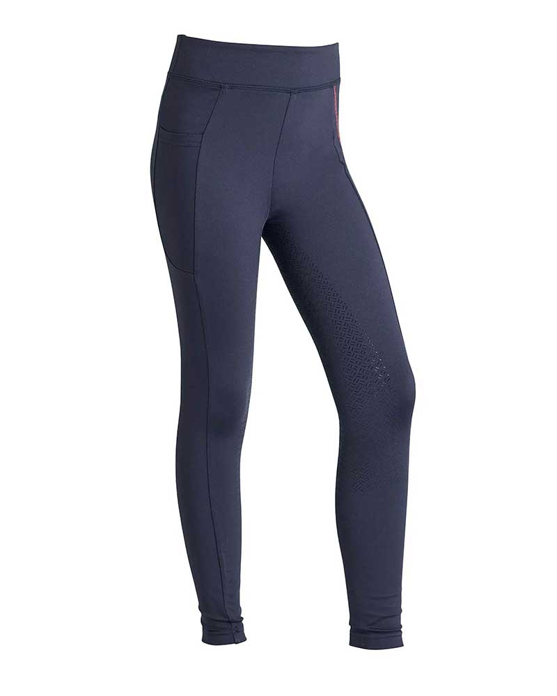 Leggings bleu marine avec sangles bordeaux et blanc (grip à fond intégral) pour fille KLkandy - Kingsland