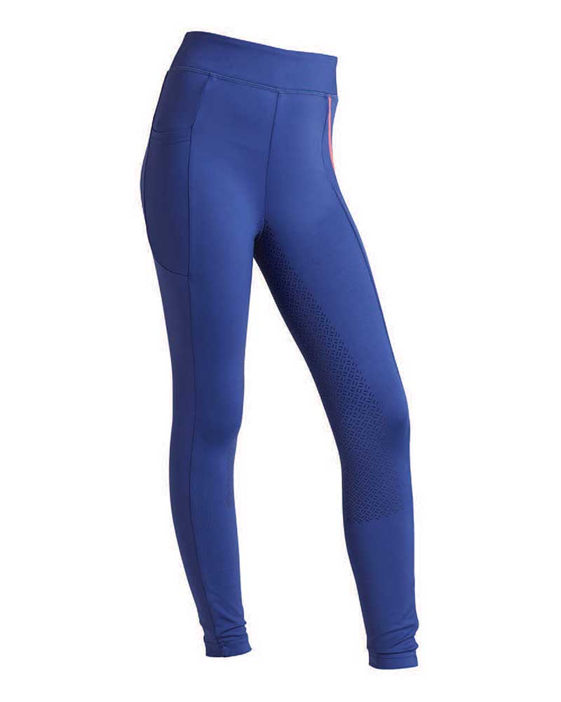 Leggings bleu eléctrico avec sangles corail et orange (grip à fond intégral) pour fille KLkandy - Kingsland