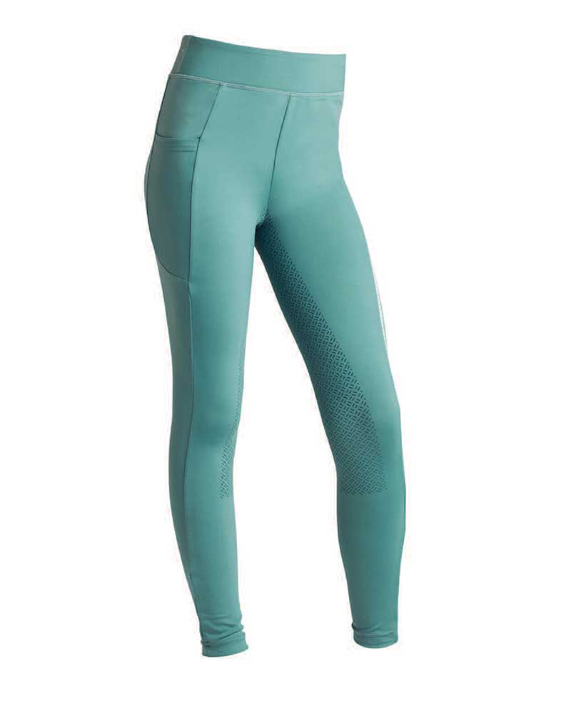 Leggings vert turquoise avec sangles gris et blanc (grip à fond intégral) pour fille KLkandy - Kingsland