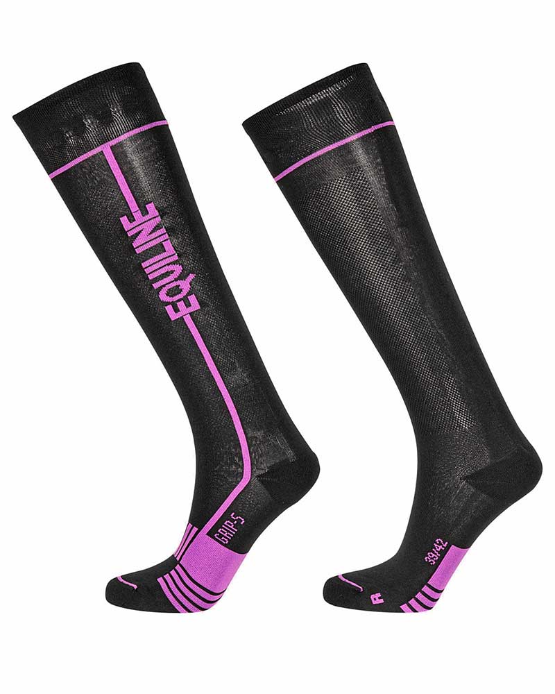 Chaussettes hautes noir avec la marque en violet Calinc - Equiline