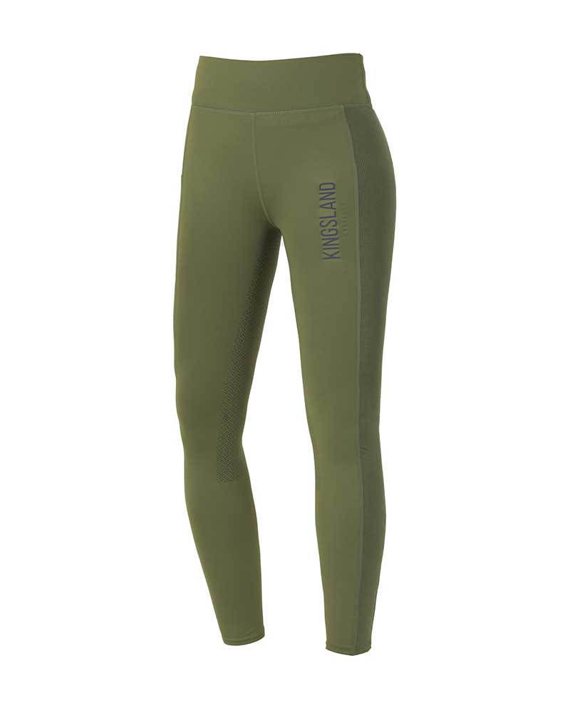 Leggings vert olive avec latéraux de maille (grip à fond intégral) pour femme - KLkarina - Kingsland Dressage