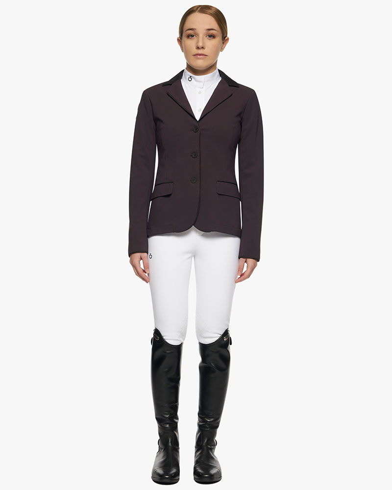 Americana de concurso gris con cuello alcántara burdeos para niña - GP - Cavalleria Toscana