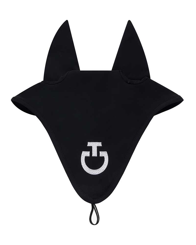 Bonnet noir avec fines oreilles élastiques et attache à la têtière pour cheval et poney - Cavalleria Toscana