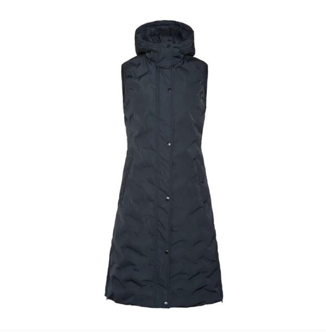 Navy blue long padded hooded vest for women - KLemily - Kingsland