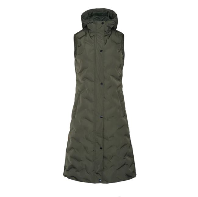 Gilet vert long matelassé avec capuche pour femme KLemily - Kingsland