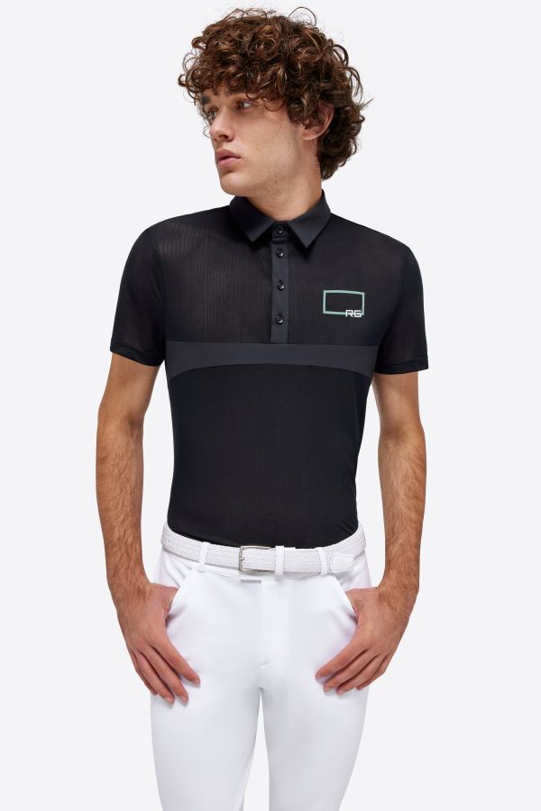 Polo d'entraînement à manches courtes bleu marine avec logo et respirant pour homme - RG