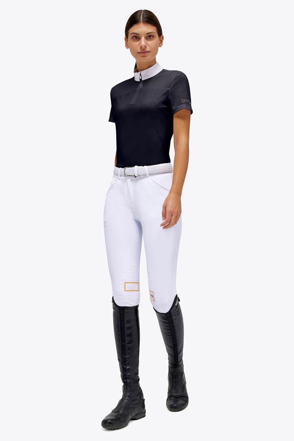Polo de compétition à manches courtes avec zip et insert en maille bleu marine pour femme - RG