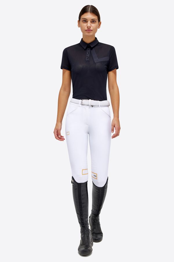Polo de compétition à manches courtes respirant avec insert en jersey bleu marine pour femme - RG