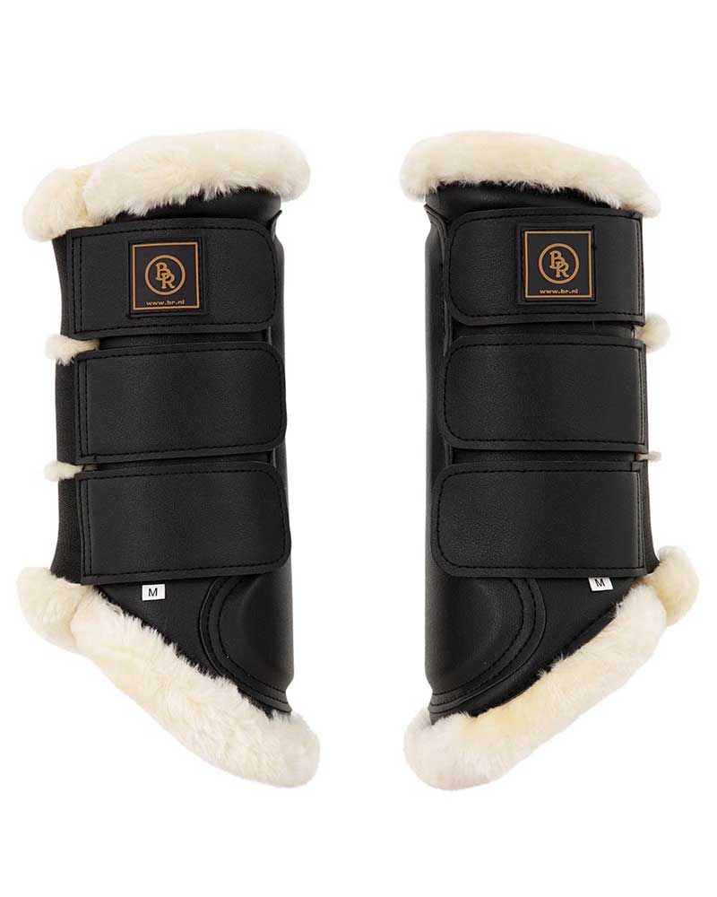 Pack de 2 protectores de doma negros con borreguillo para caballo y/o pony - Majestic - BR