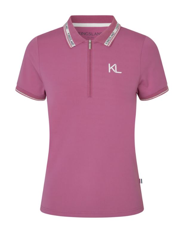 T-shirt en piqué à manches courtes en rose avec détails dorés et media fermeture éclair avant pour femme-KLNaira-Kingsland