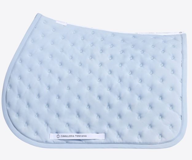 Sky blue (Blue Mist) jumping saddle pad with quilted design and micro-logo pattern for horse and pony - Cavalleria Toscana