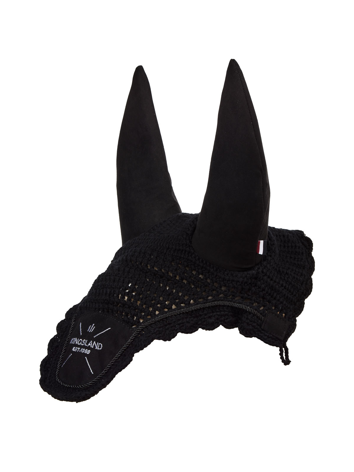 Bonnet en crochet noir avec oreilles en néoprène anti-bruit pour cheval et poney - KLMona - Kingsland