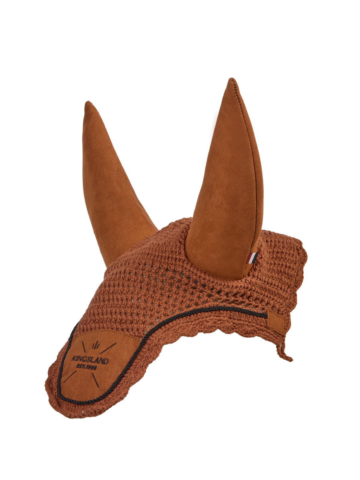 Bonnet en crochet marron avec oreilles en néoprène anti-bruit pour cheval et poney KLMona - Kingsland