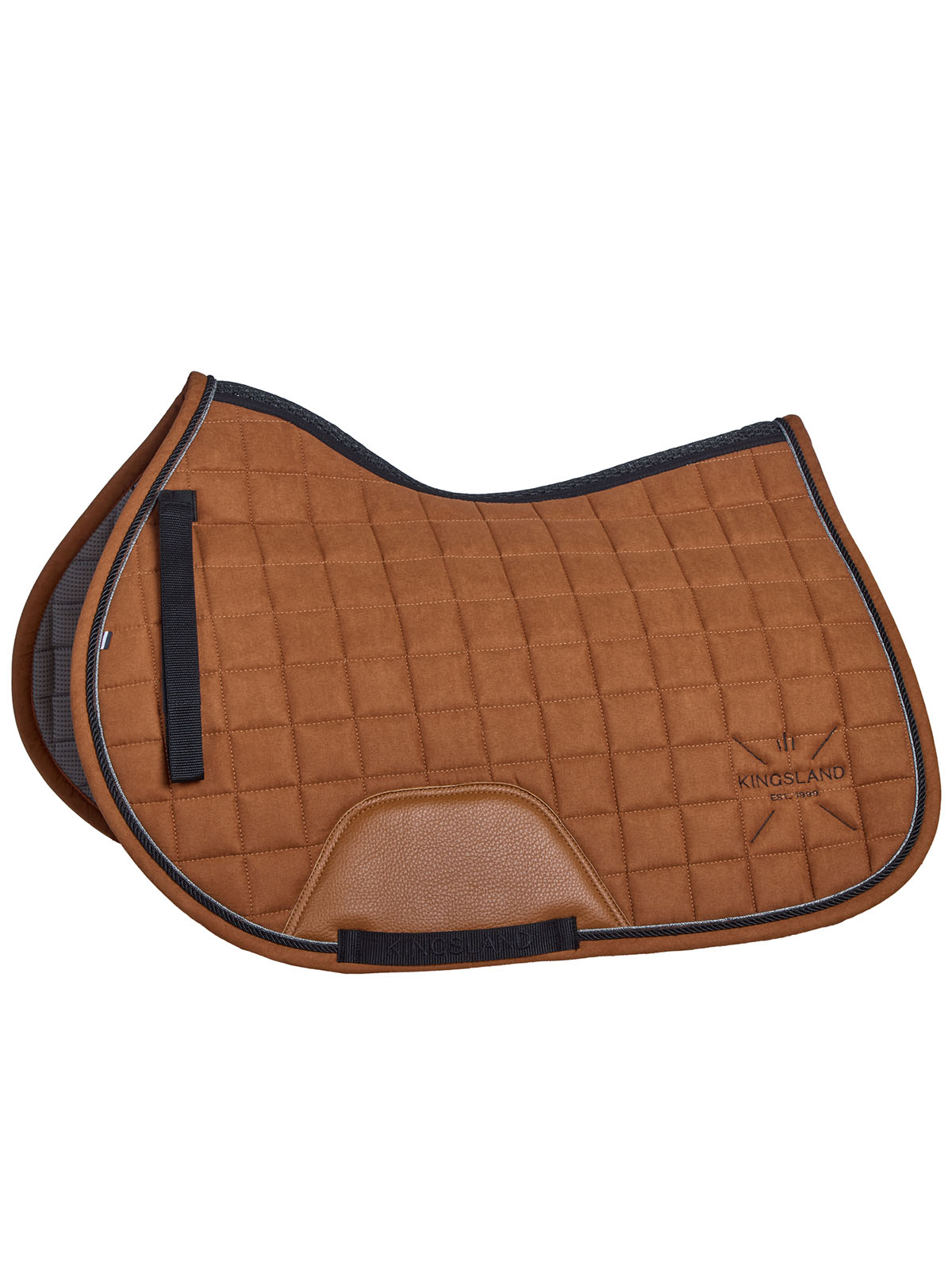 Brown jumping saddle pad with check quilting and black rope trim for horse - KLmona - Kingsland