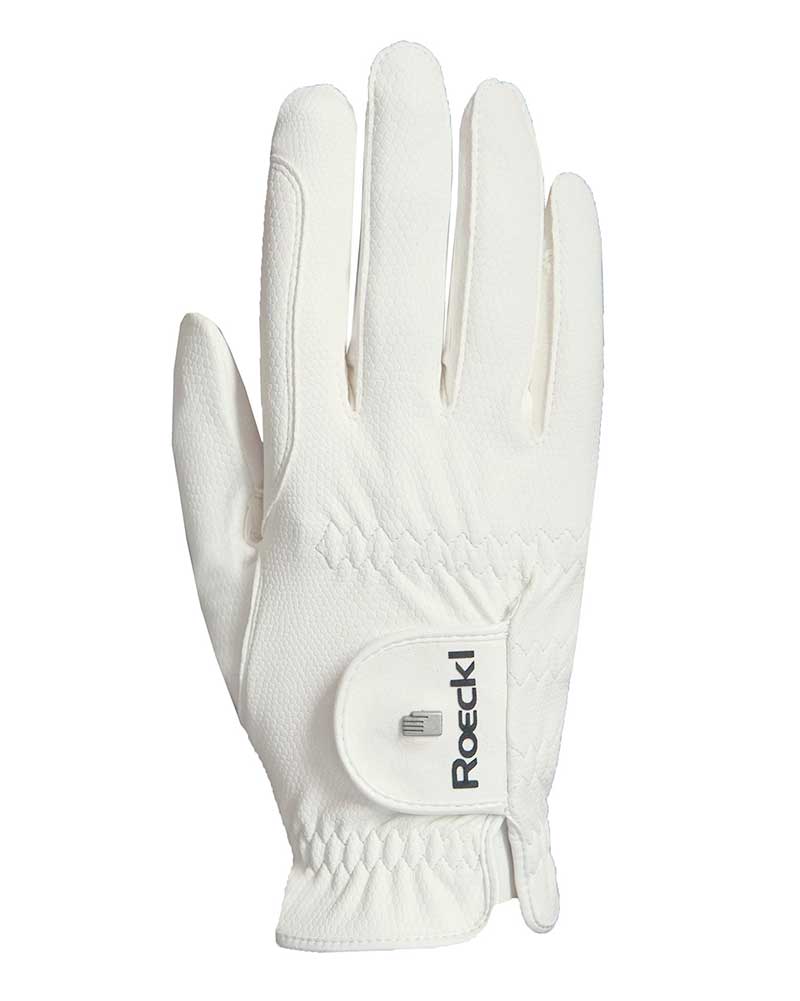 White Riding Gloves with Grip for Competition - Roeck Grip Pro - Roeckl