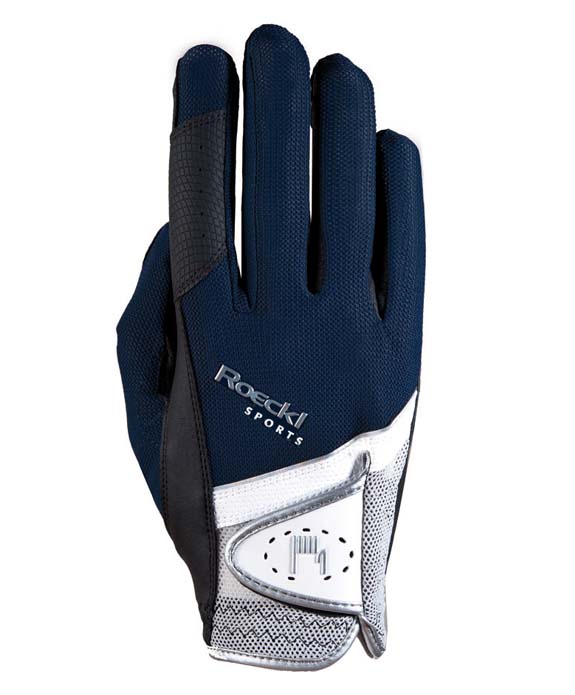 Guantes de montar a caballo en azul marino, blanco y plata - Madrid - Roeckl
