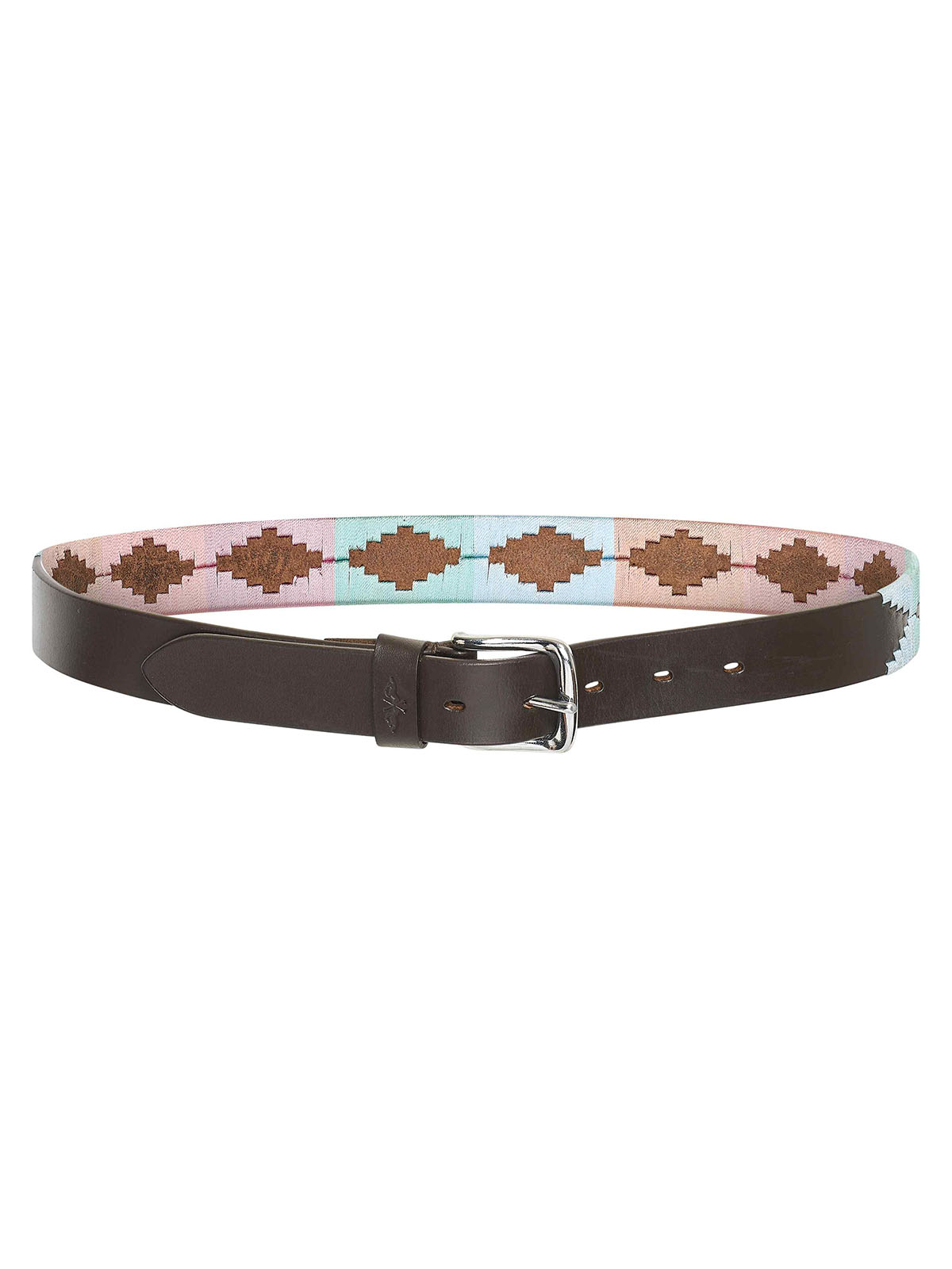 Cinturón clasico de cuero marrón con tonos rosas,azules y verdes para mujer-Hv Polo