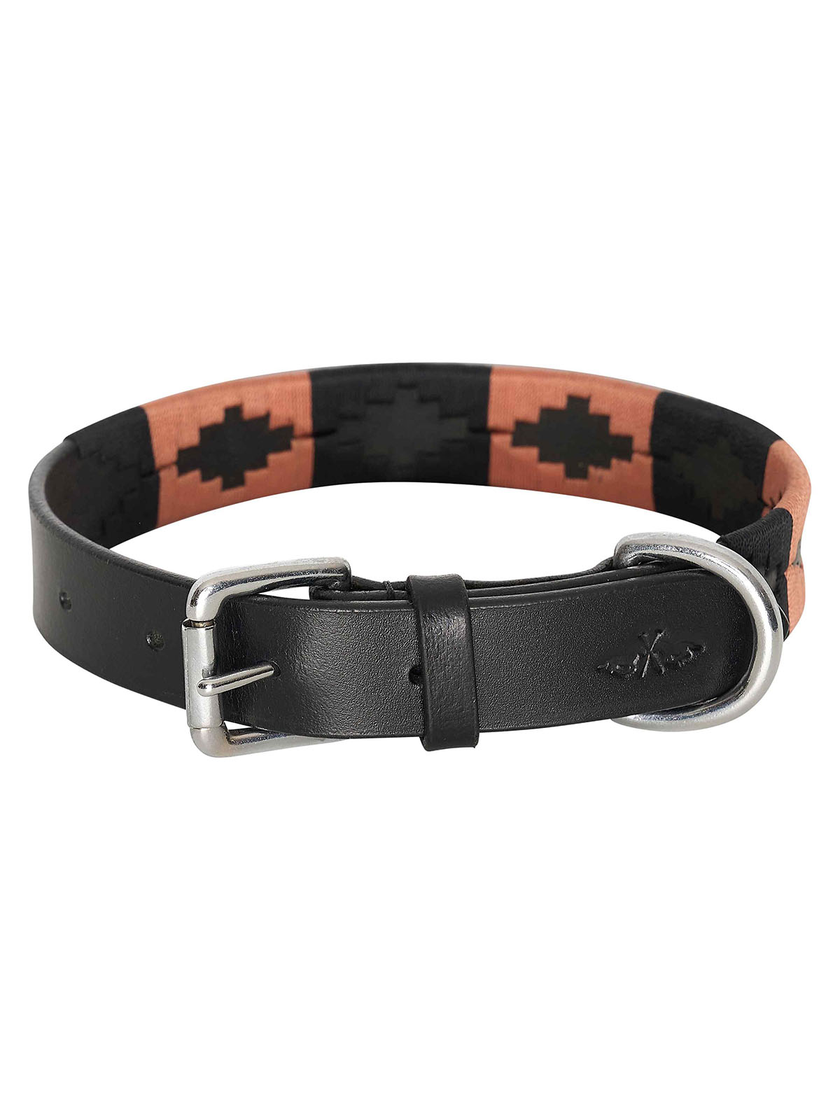 Black leather dog collar with orange embroidery - HV POLO