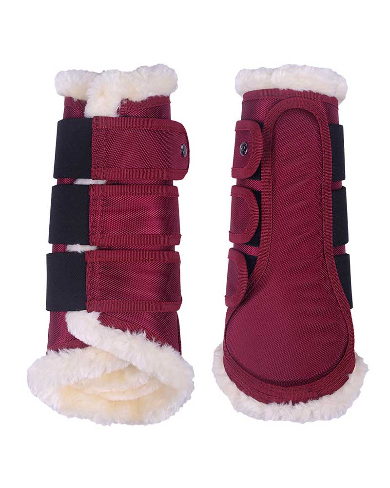 Lot de 2 protections de dressage bordeaux avec mouton pour cheval et/ou poney Astana - QHP