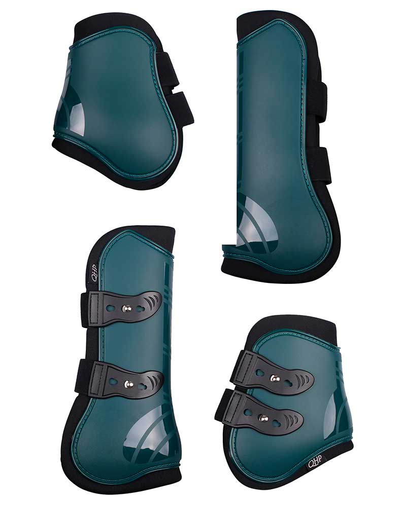 Set of 4 dark teal tendon and fetlock protectors for horse - QHP