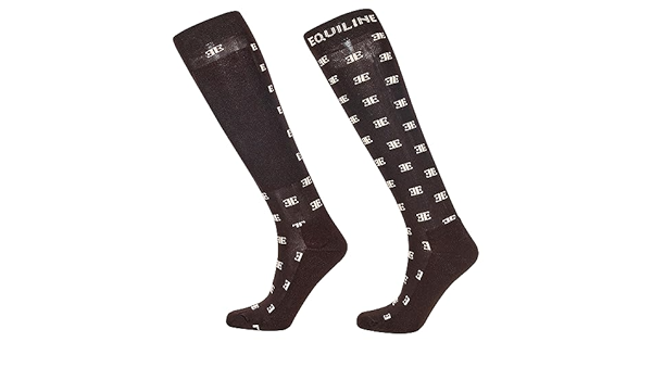 Chaussettes d'équitation hautes marron avec logo beige Elinore - Equiline