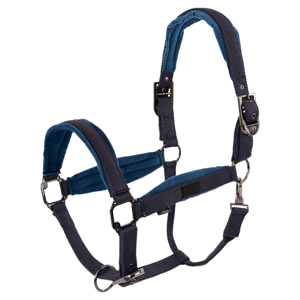 Cabezada de cuadra azul marino con forro de terciopelo para caballo y pony Julia - BR