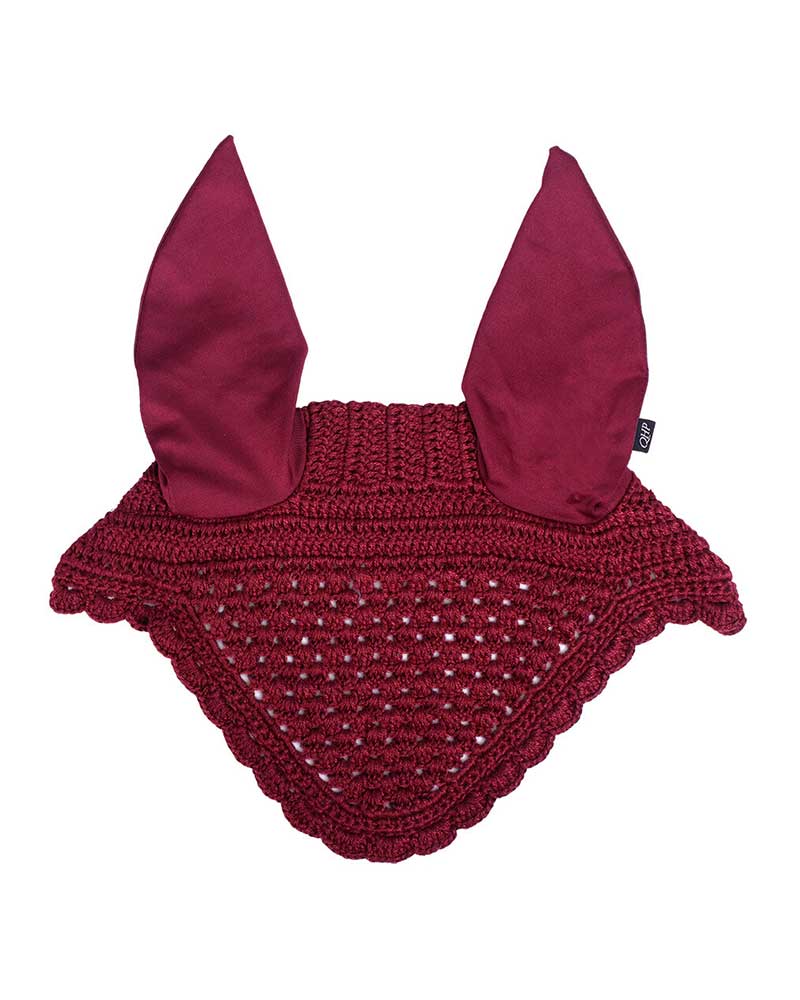 Burgundy crochet ear bonnet with elastic ears for horses – QHP