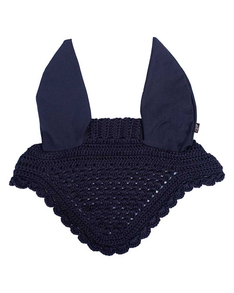Navy Blue Crochet Ear Bonnet with Stretch Ears for Horse (Cob and Full) - QHP