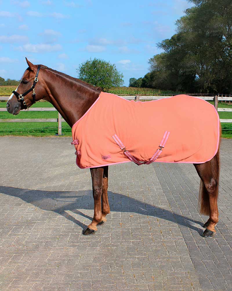 Manta polar de secado con cinchuelos naranja claro/coral para pony - QHP